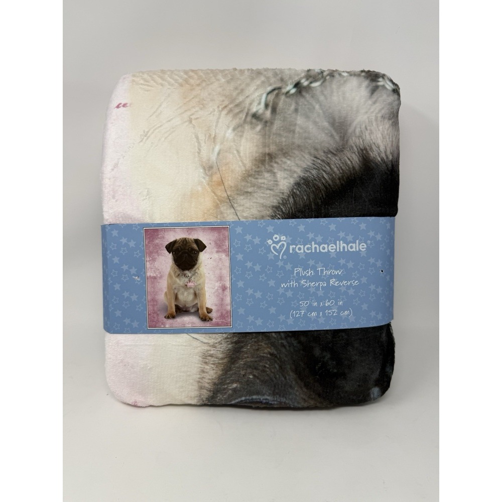 Pug Puppy Dog  Blanket Lifelike Plus Throw With Sherpa Reverse NWT